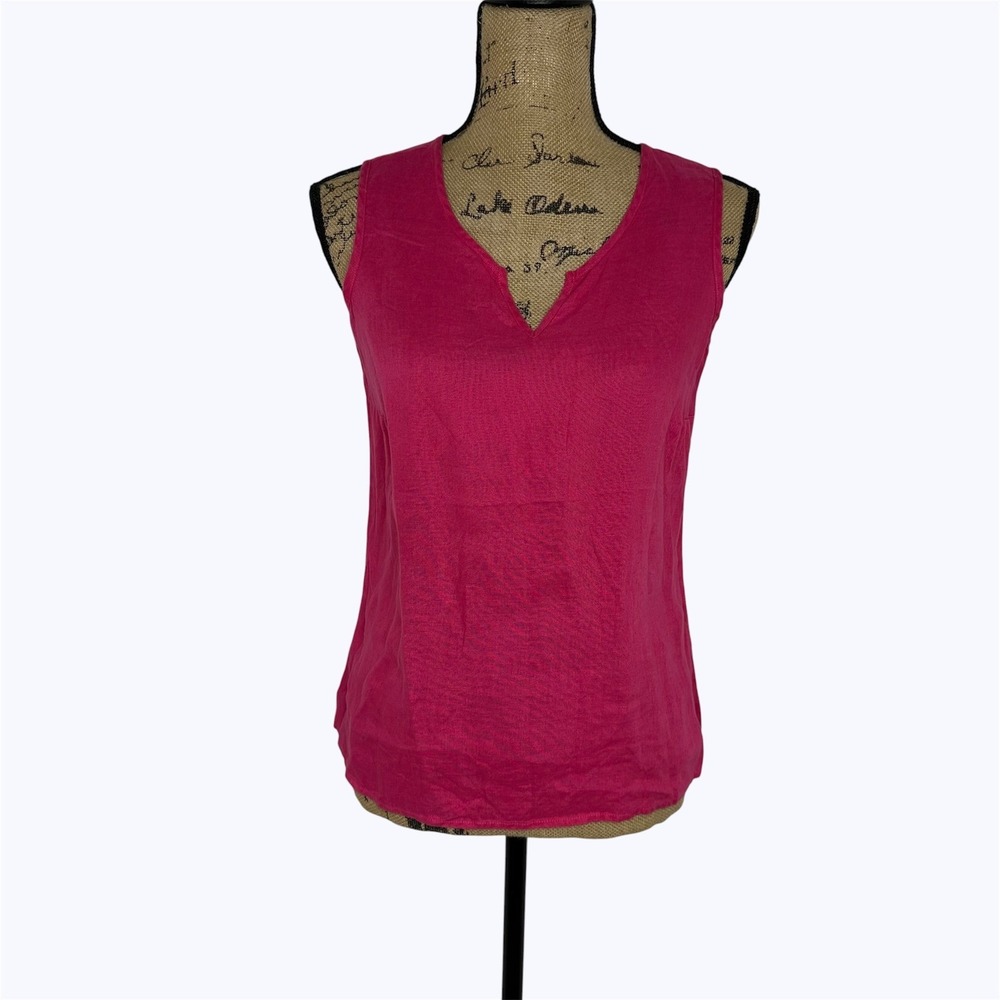 Talbots 100% Irish Linen Sleeveless Top Fuchsia Pink Vintage Summer Sz Petites 8